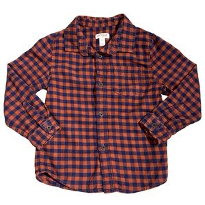 Cat & Jack 5T Boys Orange Blue gingham plaid button down long sleeve shirt